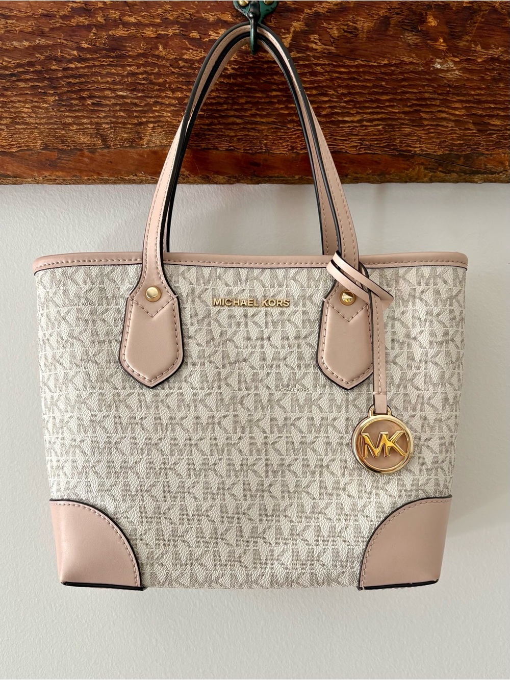 Michael Kors—Mini Jet Set Logo Tote Bag, Beige/Nude Pink Gold Tone Hardware